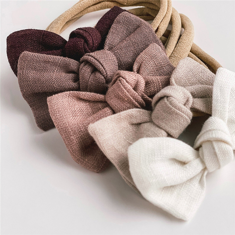 Mini Linen Bow Nylon Headbands
